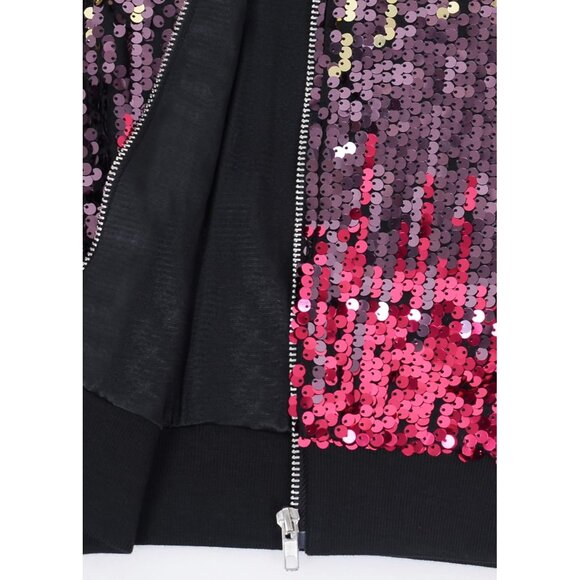 Brand New Women Gradient Color ployester Sequin Zip Bomber Jacket Long Sleeve - Picture 6 of 7